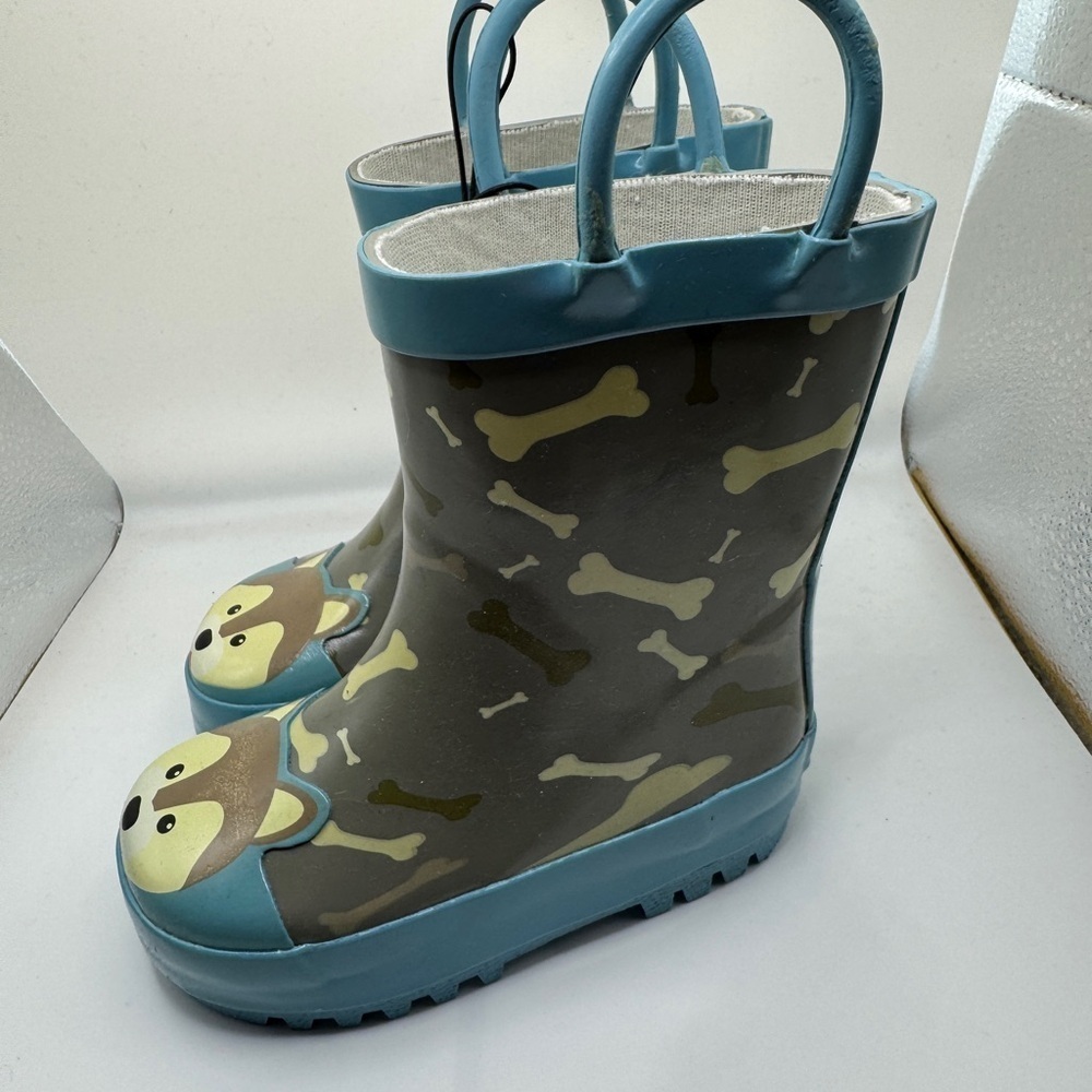 NWT Gina Group Toddler 5/6 Blue Rain Boots with Cartoon Dog & Bones - Picture 2 of 6
